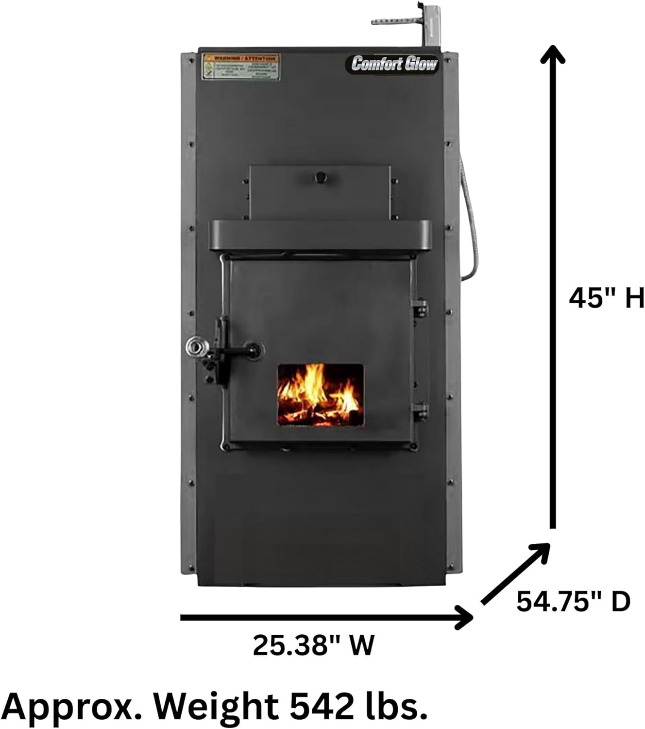 Comfort Glow Wood Furnace, Heats Up To 3,500 Sq Ft, Accepts 23" Logs, Cast-Iron Door, Dual 500 CFM Blowers