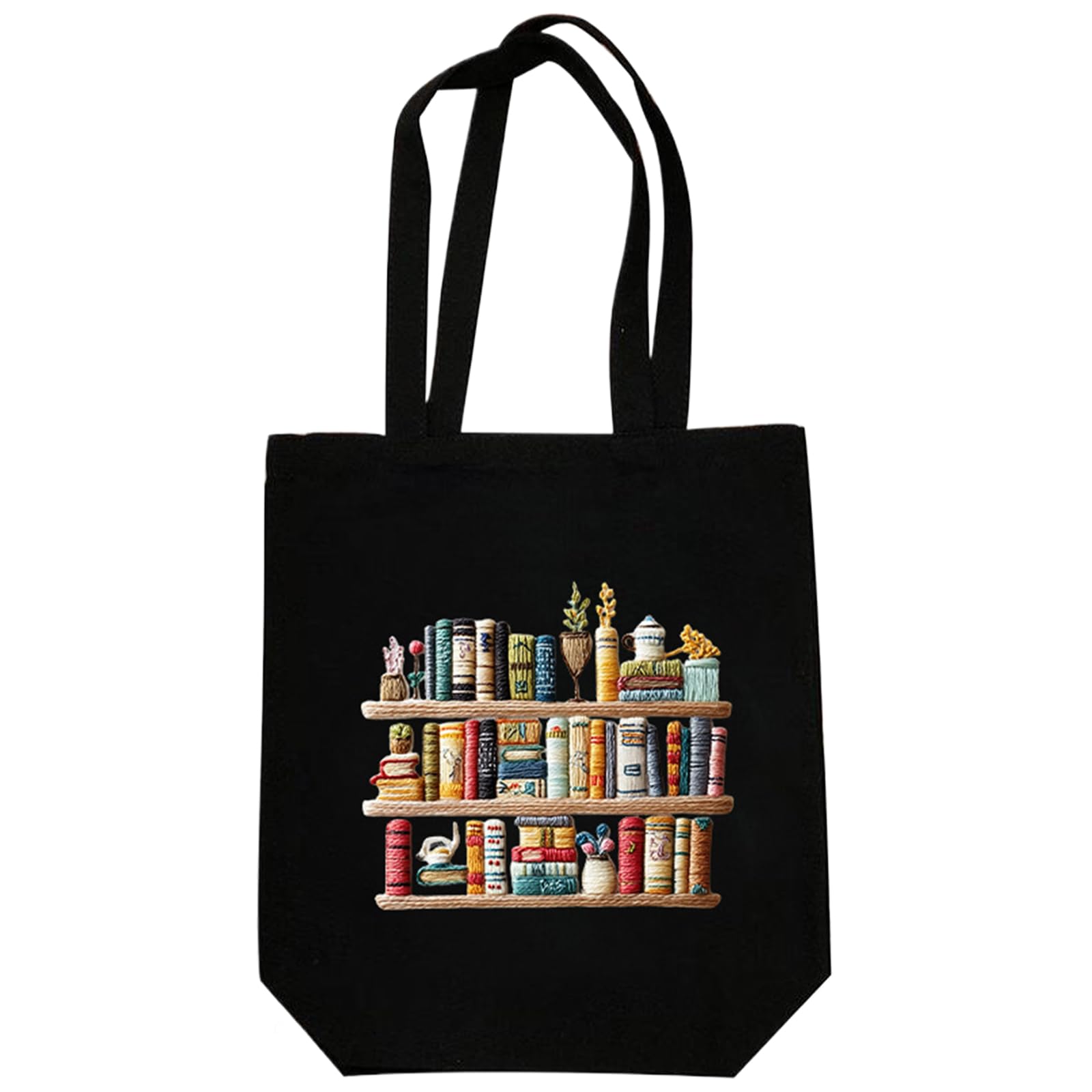 POETRYDRAW Canvas Tote Bag Embroidery Kit with Hoop Frame DIY Handbag Cross Stitch Craft for Adults 12.5x14.4in (Book Shelf A)