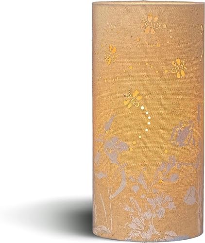 Light-Glow Beige Handcrafted Fabric Table Lamp - Nature-Inspired Perforated Designs, Soft Ambient Lighting, Various Wildlife Patterns (Bumblebee)