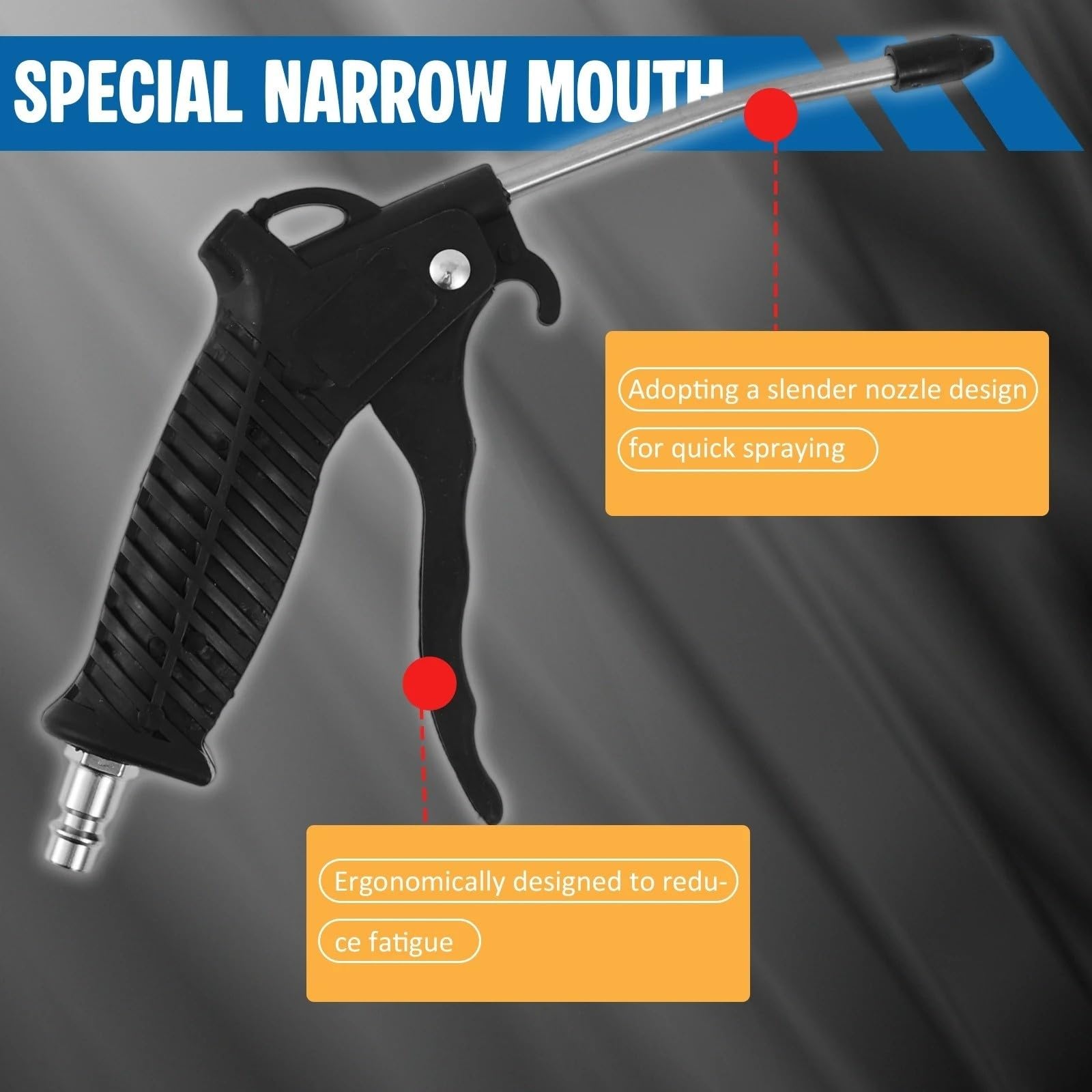 Air Blow Gun Kit With 16ft Long 8mm OD Coil PU Air Hose Air Duster Blow Gun With T Piece Quick Coupling For Truck Car Boat(Black)