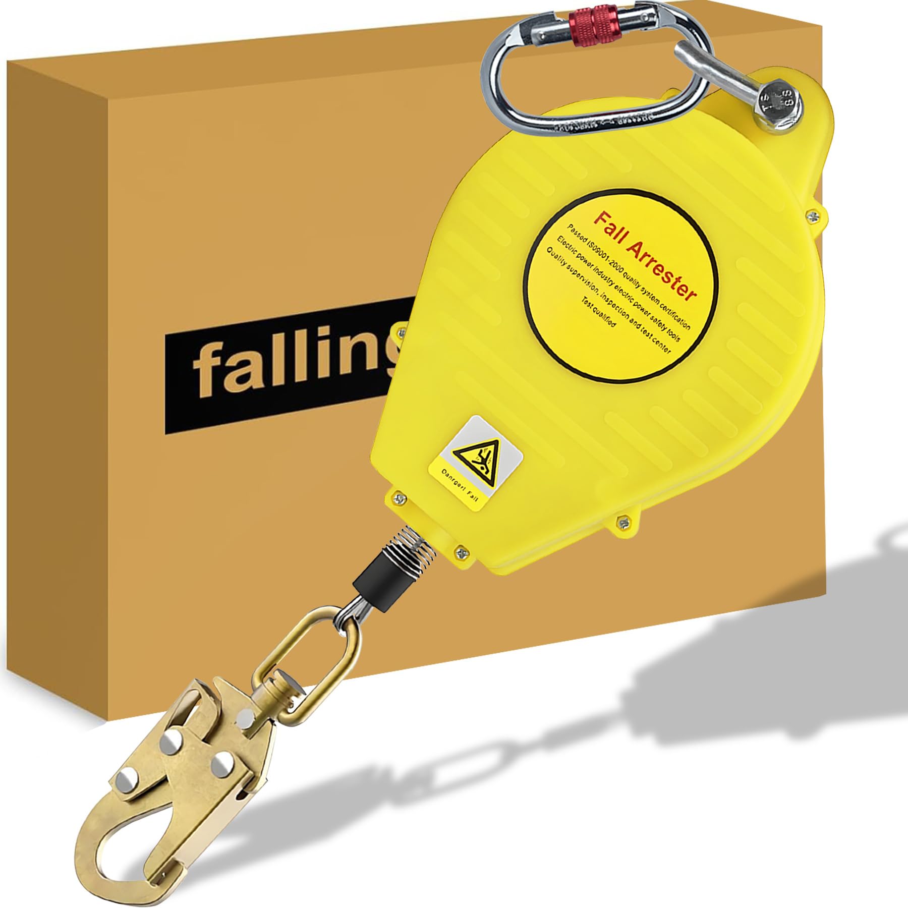 Dispositif Anti Chute a Rappel Automatique, Harnais de Securite Anti Chute Jaune 3-20m avec Crochet Autobloquant, 150KG Ligne de Vie Auto-Rétractable pour Travaux en Hauteur/Toiture (10m)