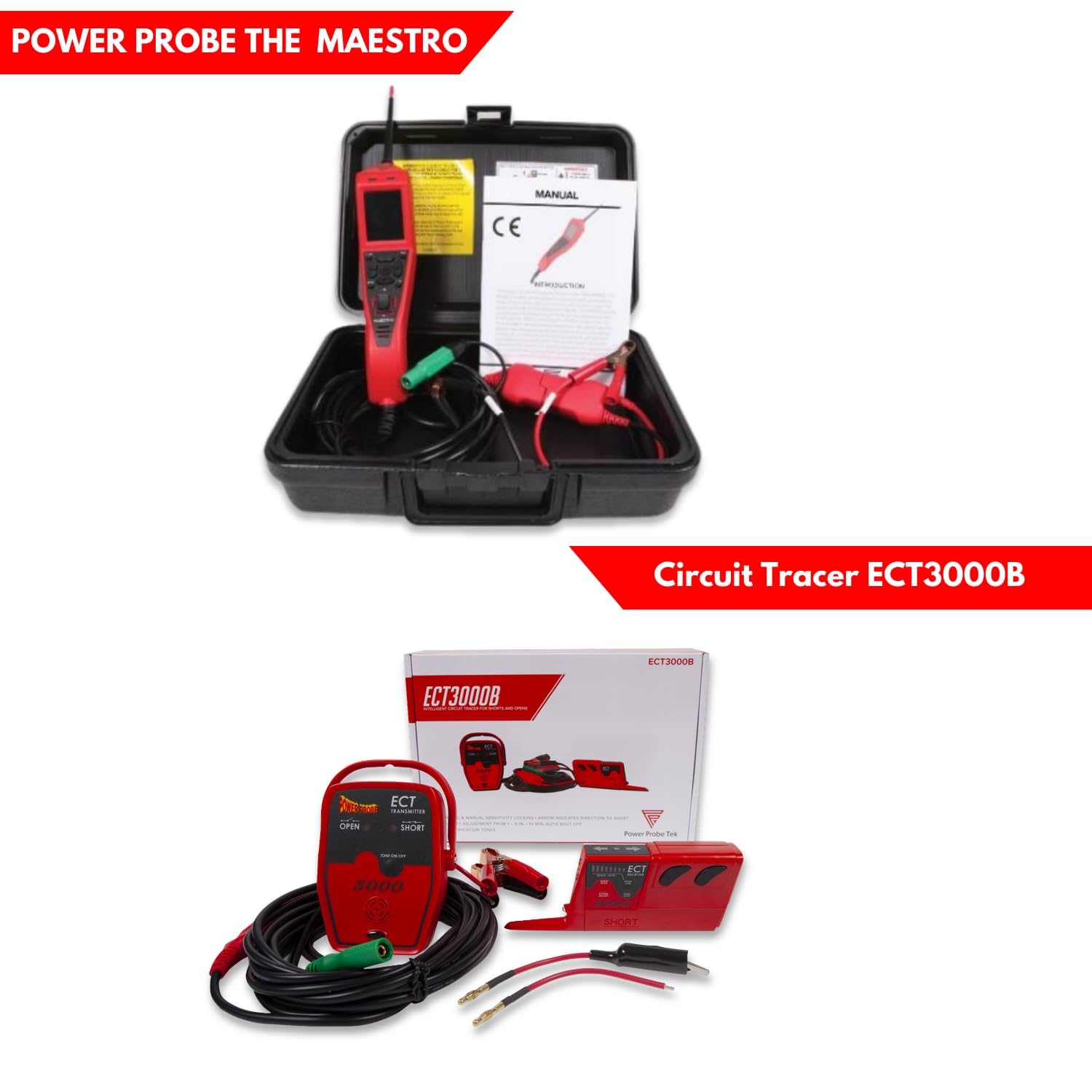 Lot Power Probe Maestro et ECT3000B de Diagnostic Électrique Auto, Testeur 12V 24V avec Activation du Positif et de la Masse et Traçage de Circuits