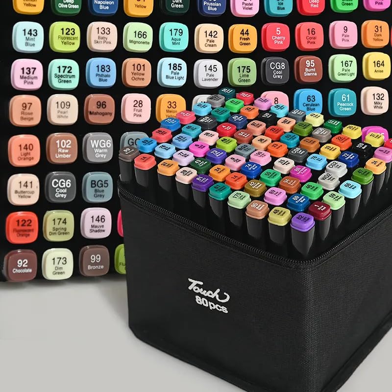 Image of 80 Pcs Dual Tip Art Markers Pen | Alcoholic Markers Set, Drawing Sketch Pen, And Brush Pens With 80 Shades, Touch Cool Alcohol Markers For Painting, Writing, Calligraphy, Drawing And Sketching