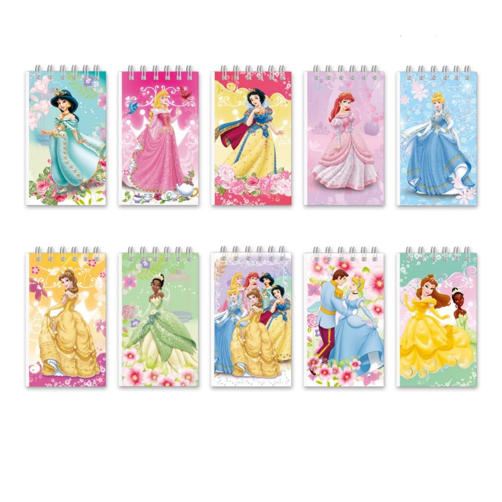 ISABELLA MOON 10 Pack Pocket Notebook Small Spiral 10 * 6CM Mini Notepad Princess Kids Colorful Memo Bulk Wired Lined for School Office Supplies Birthday Party Bag Fillers (10, Princess)