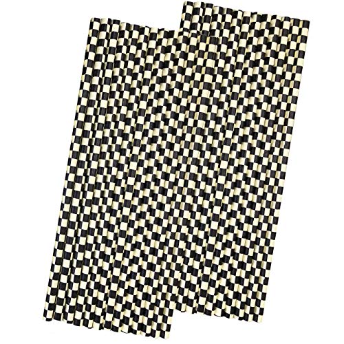Pitillos de papel a cuadros negros y blancos 7.75 pulg 50 pzas miniatura 1