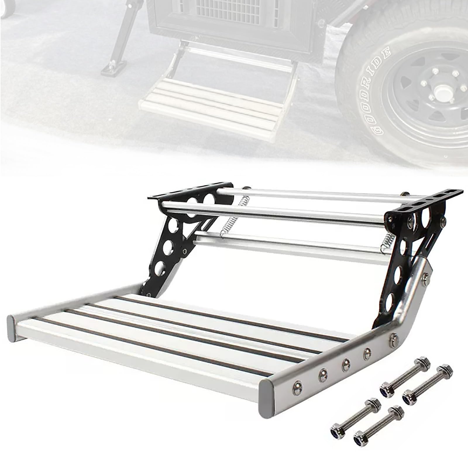 Escalones para camionetas, escalones para vehículos recreativos, escaleras de Aluminio para vehículos recreativos, Capacidad de 330 Libras, escalones desplegables manuales (Single Layer)