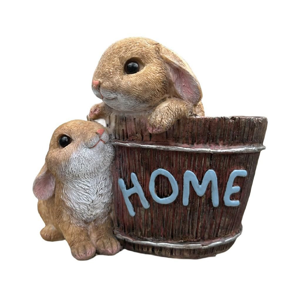 Lapin en résine pour décoration de jardin et terrasse fleurie de plantes