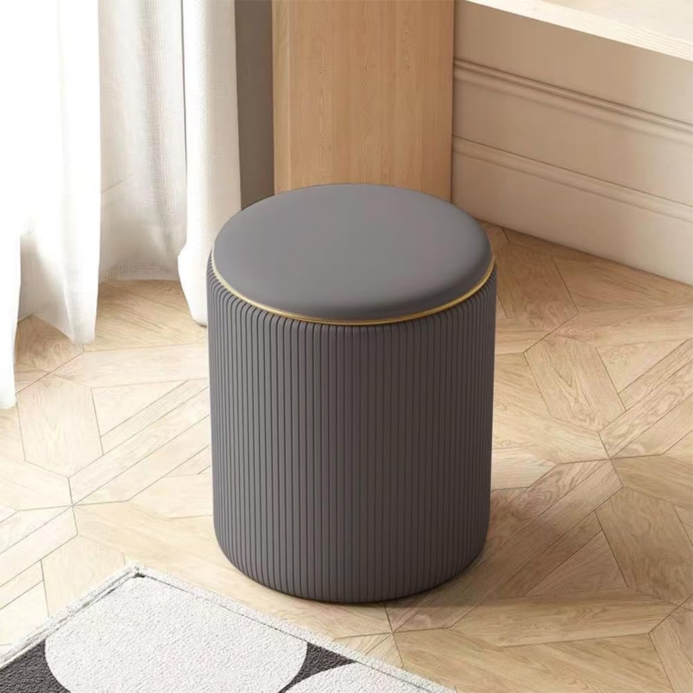 Shally Dogan Pouf Sgabello Contenitore con Rivestimento in Ecopelle Tramato, Poggiapiedi Sedia con Seduta Imbottita per Arredamento Interno, Cucina, Soggiorno, Salotto, Camera da Letto (Grigio)