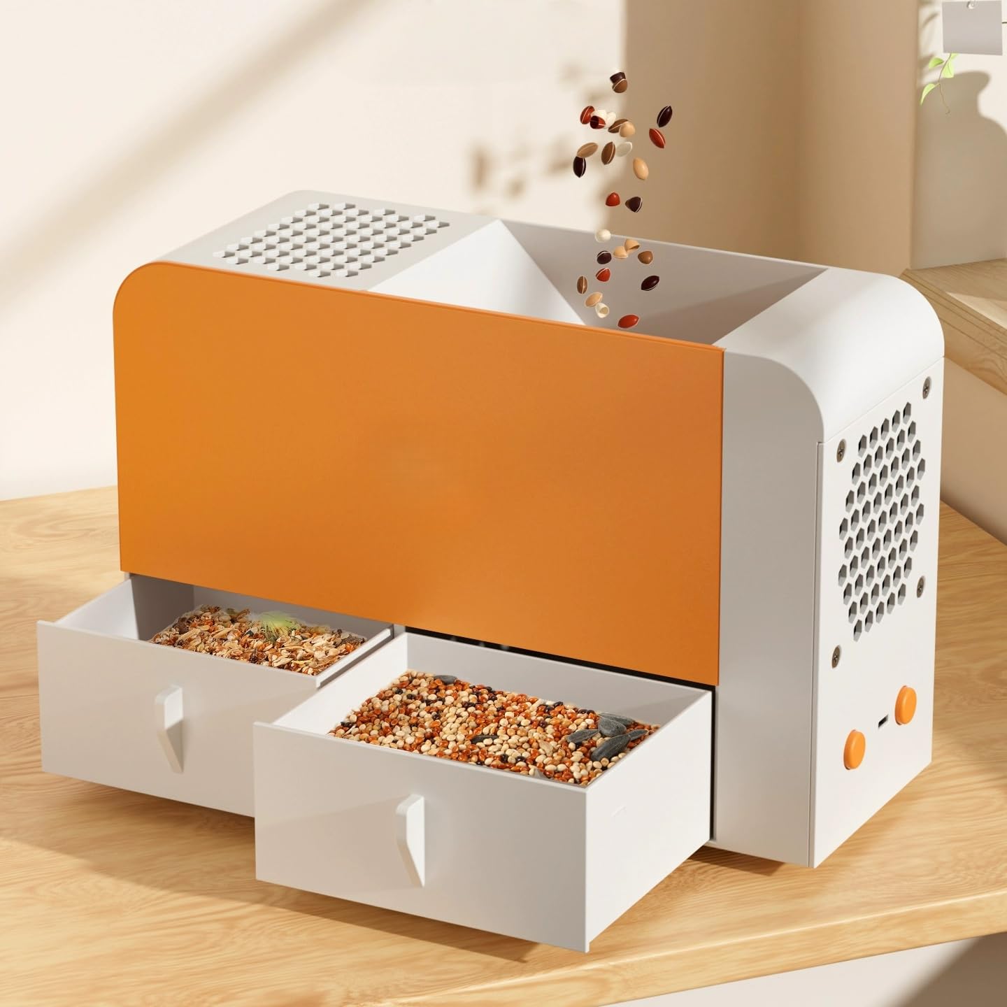 Electric Bird Seed Cleaner & Shell Blower Adjustable Speed Fan (5-Speed), 2 Drawers & 10cm Storage Drawer, Washable with Digital Display for Millet Miscellaneous Grains Melon Seeds