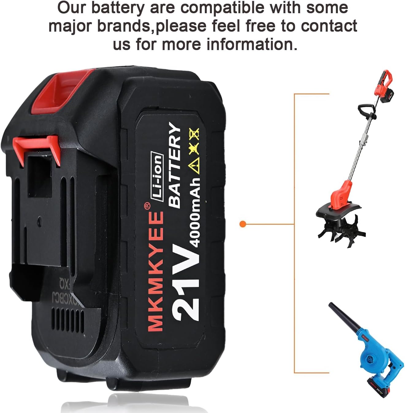 21V Lithium Battery and Charger Cord, 4.0 Ah Battery with Charger Adapter Led Indicator Compatible for Cordless Tiller Cultivator - Image 5