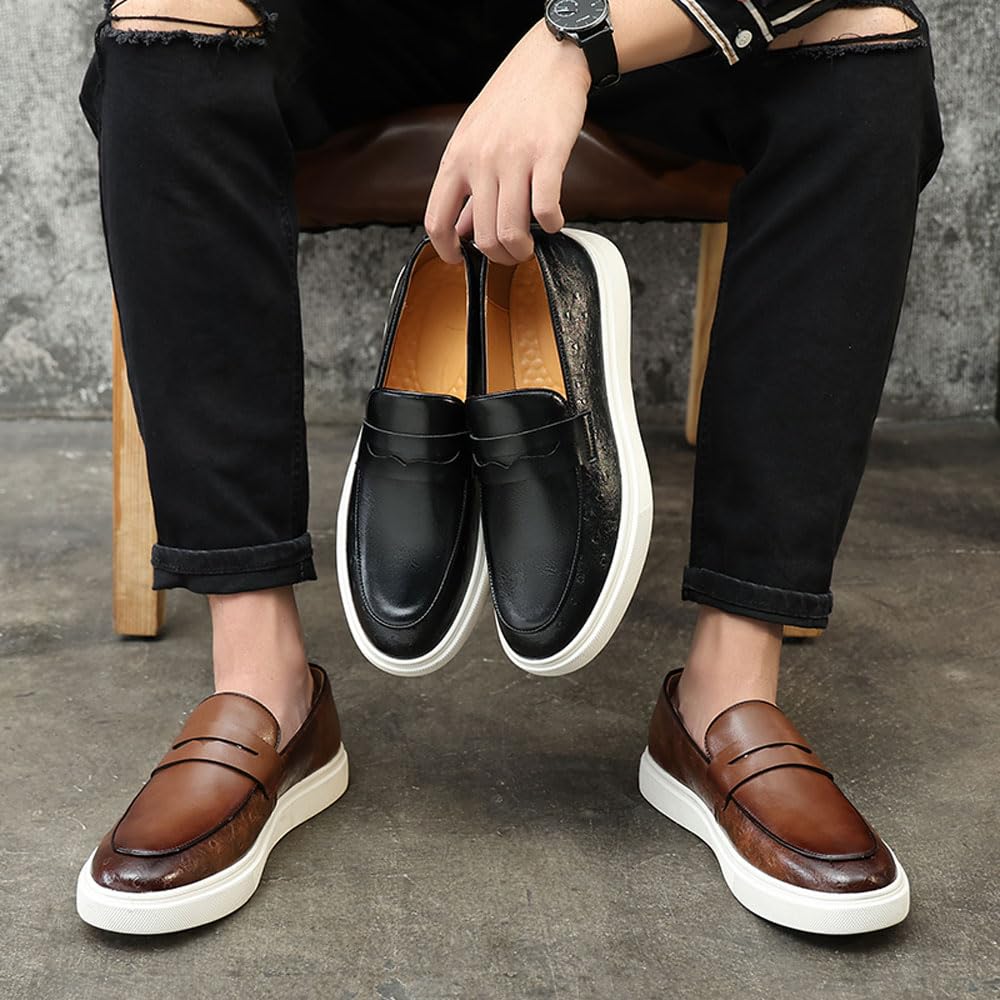 British Elegance - Mocasines de piel para hombre, estilo retro, informal, sin cordones, de Ying LUN Le Fu