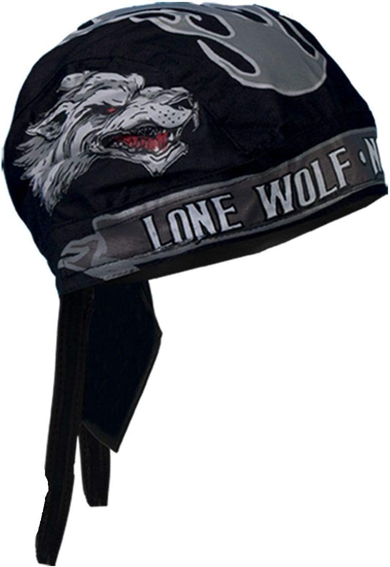 Lone Wolf No Club Biker Meshlined Sweatband Lightweight Micro-fiber Headwrap, One Size Fits Most, Black, Adults Involved in Sports or Outdoor Activities, Male, Motorcycle Riding