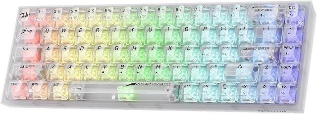 Redragon K631 Mechanical Keyboard, RGB, 2.4GHz/BT/Wired, Transparent Switches, Transparent White