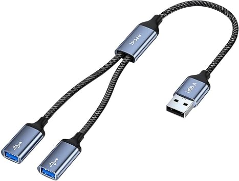USB Splitter 1 in 2 Out, USB A Male to Dual Female Extension Cord Adapter Data Power Charger USB 2.0 Splitter Y Cable for Mac, PC, TV, Laptop, Keyboard, PS4/PS5
