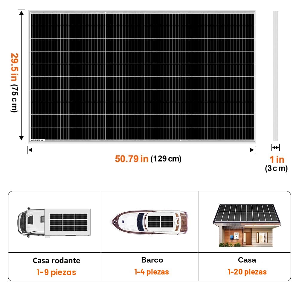 DOKIO Panel Solar 200W 18V Monocristalino para Baterías de 12V | Ideal para autocaravana, camping, cobertizo de jardín
