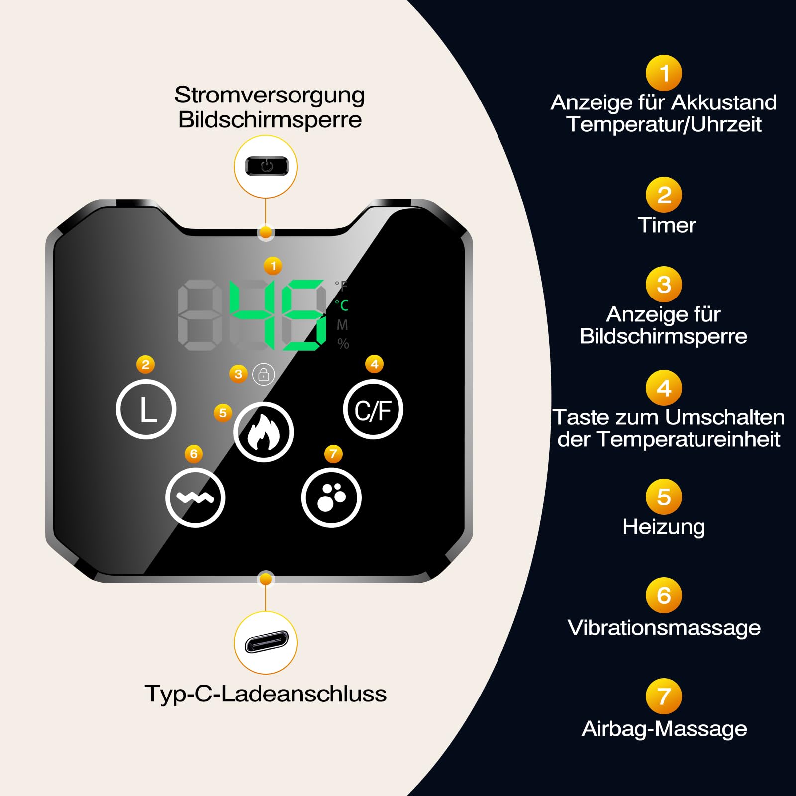 Kabelloser Wärme- und Massagegürtel für den Rücken, Heizkissen für Lendenwirbelsäule mit 3 Luftdruck-Massage Modi & 4 Wärmestufen, Linderung von Rückenschmerzen und Ischias, 4000 mAh Akku