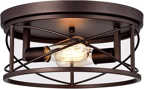 RADIANCE goods Industrial 2 Light - Lámpara de techo de bronce aceitado de 14 pulgadas de ancho