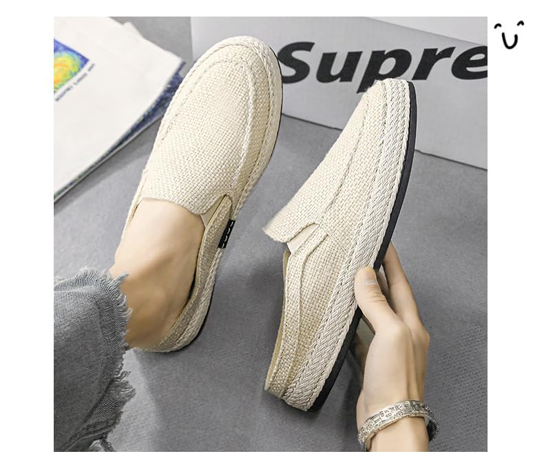 Men's Canvas Linen Flat Mules Comfy Clog Slippers Closed Toe Breathable Slip on Loafers Non-Slip Casual Shoes3