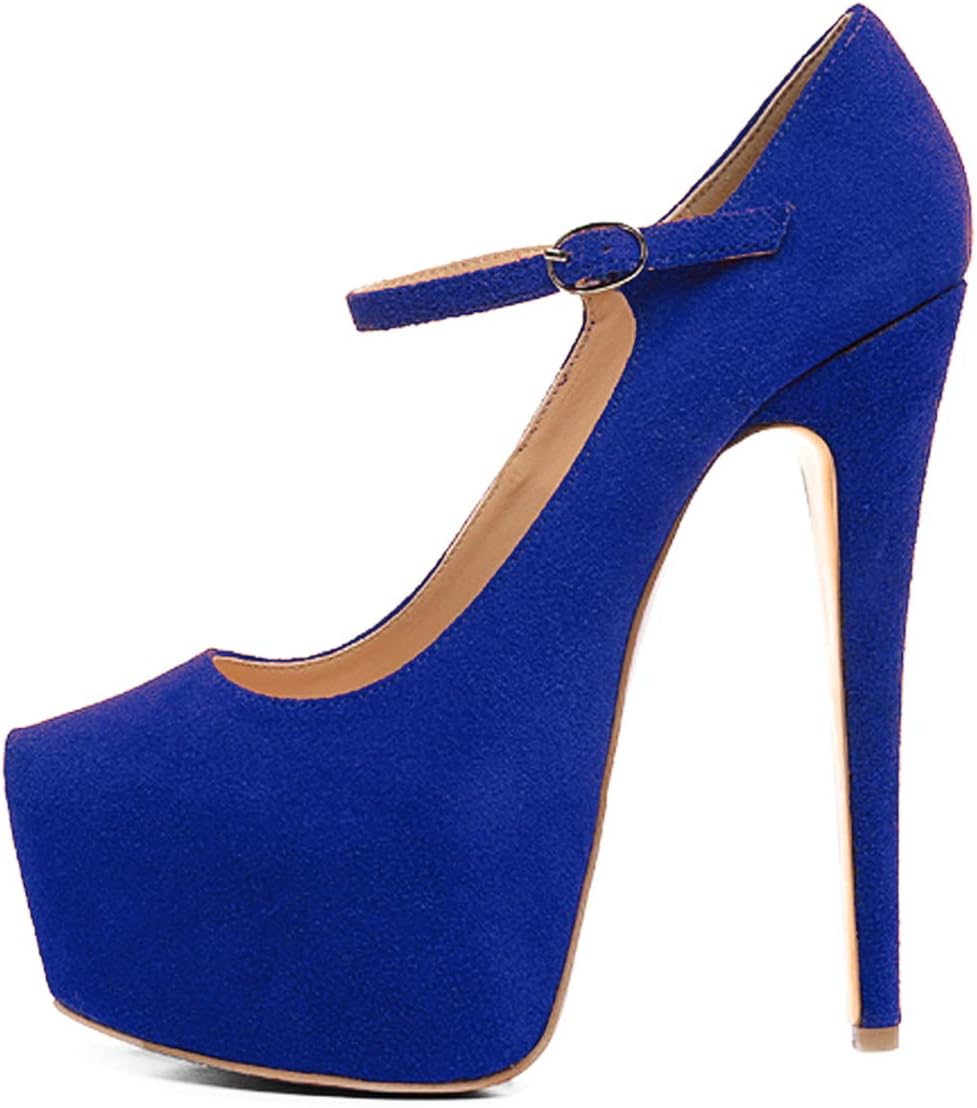 Yolkomo Women's Closed Round Toe Platform Stiletto High Heels Ankle Strap Super High Heel Mary-Jane Pumps Purple Size 12