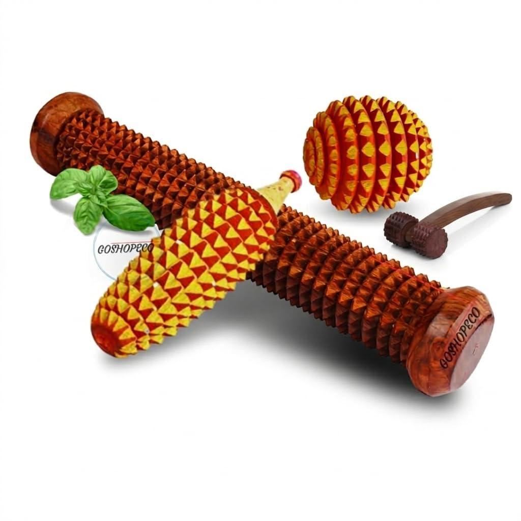 Goshopeco Wooden Foot Roller with Karela Ball Hand Massager | stress and pain relief | Manual Acupressure Massage tool for Feet, Hands & Body | Natural blood circulation massage tool-picture-40