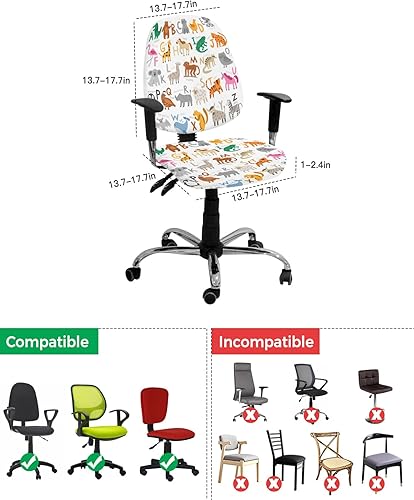 Miniatura 4 de Funda para silla de oficina, ABC Learning Alphabet Animal, elástica, universal, para silla de computadora, para niños, educativa, divertida,