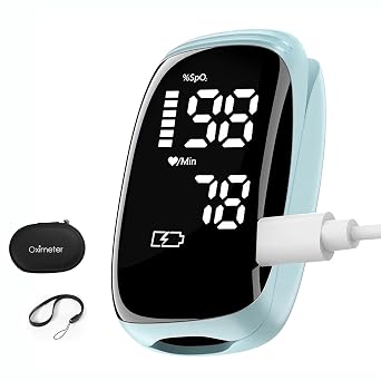 Oximeter, Blood Oxygen Meter, Fingertip Pulse Oximeter, Rechargeable Pulse Oximeter, Accurate Rapid Blood Oximeter SpO2 Reading Outdoor Sports Wide Use blue