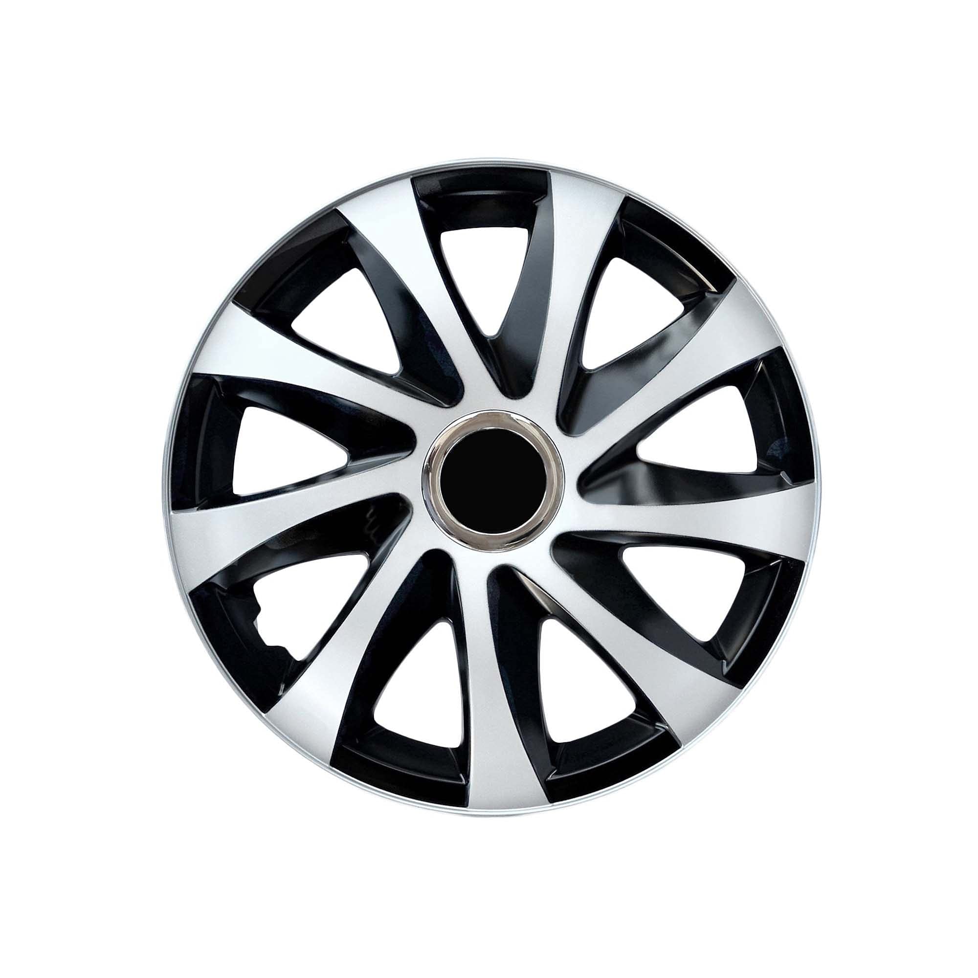 Lot De 4 Enjoliveurs Noirs/Blancs 16" - Renforcés, Pour Jantes Auto
