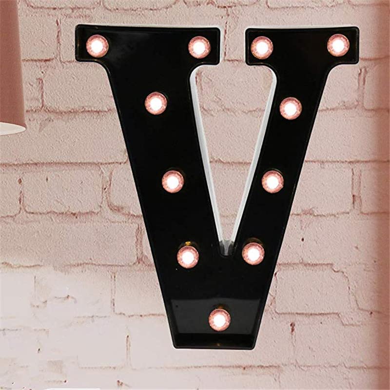 LINJIA Light Up Letters, LED Letter Lights Sign with Remote Control Black Letter Light Up Letters Sign for Night Light Wedding Birthday Party Christmas Lamp Home Bar Decoration (V)