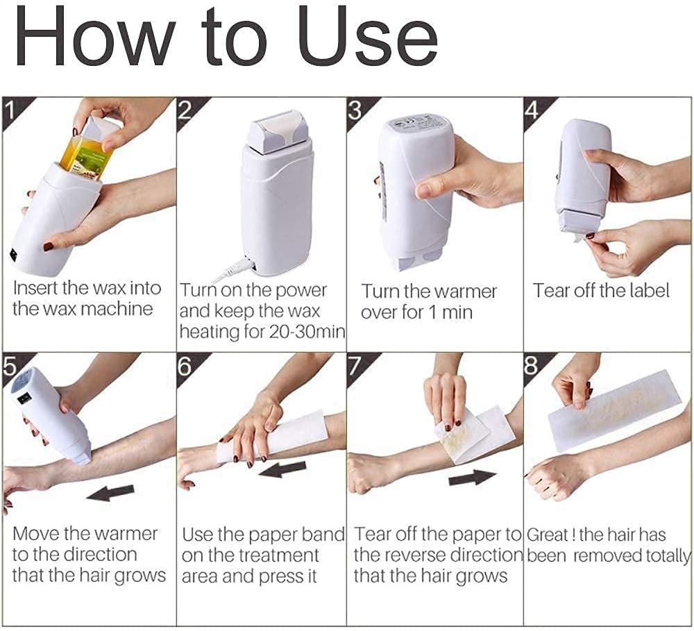 4 in 1 Wax Roller Depilatory Wax Heater with 100g Cartridge Refill Wax Strips Hair Removal Kit