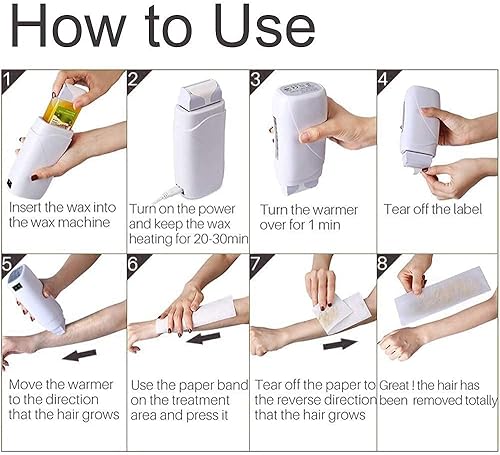 Miniatura 7 de Calentador de cera depilatorio con rodillo de cera 4 en 1 con cartucho de 3.53 oz de recarga de tiras de cera Kit de depilación