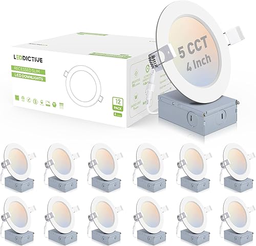 Paquete de 12 luces LED empotrables de 6 pulgadas con caja de conexiones, iluminación empotrable 5CCT de 6 pulgadas, regulable, 2700 K3000 K4000