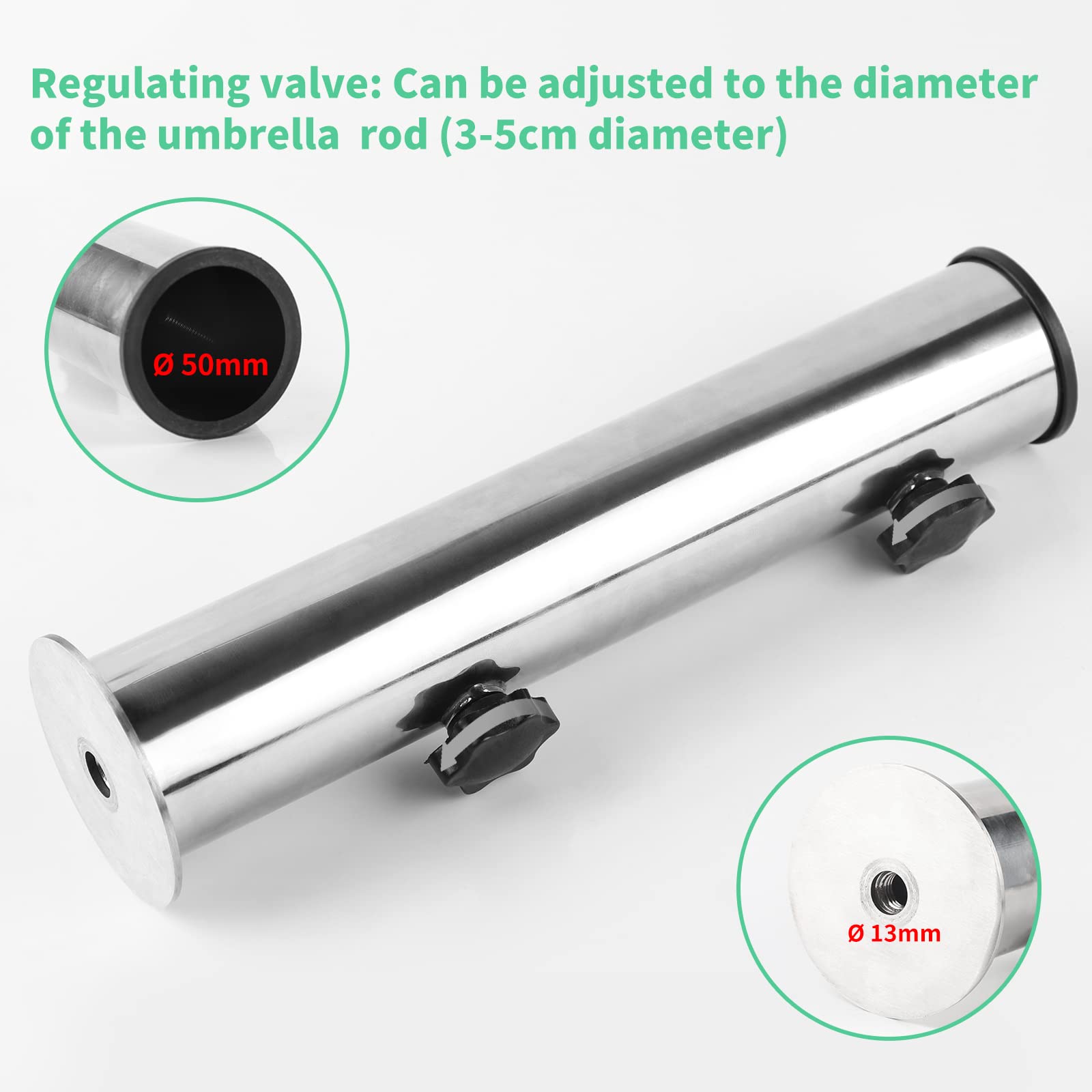 efuturetime Accessori per Supporto Ombrellone, Universale Tubo Parasole Ø 50mm con 2 Manicotto di Riduzione (Ø32/40mm) in Acciaio Inox