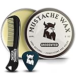 Striking Viking Mustache Wax Kit with Comb - 2 oz, Unscented, Strong Hold - Unscented Mustache Wax for Men & Anti-Static Comb for Precise Grooming - Non-Greasy Formula for Easy Beard Care