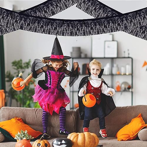 Image of BEISHIDA 3 Packs Metallic Foil Fringe Garland Black Wall Hanging Tinsel Fringe Banners for Car Floats Halloween Bridal Shower Wedding Birthday Easter Graduation Holiday Party Decoration(30 Feet)
