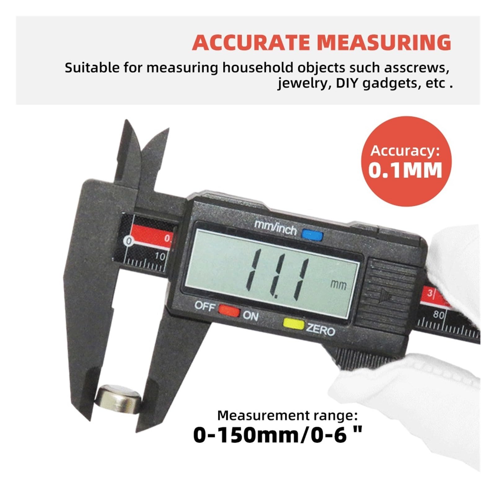 Pieds à Coulisse Pied à Coulisse numérique 0-150mm 0.1mm, Vernier électronique, Outils de Mesure Profondeur 6 Pouces, jauge micromètre règle(2Pcs Battery Include)