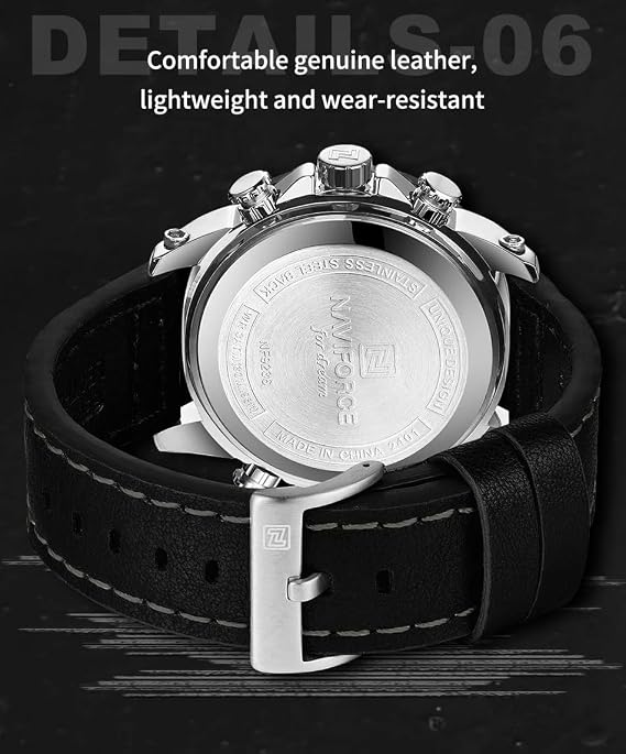 NAVIFORCE Dual Display Watches for Men Leather Luxury Military Waterproof Watch Men Casual Sport Digital Watch