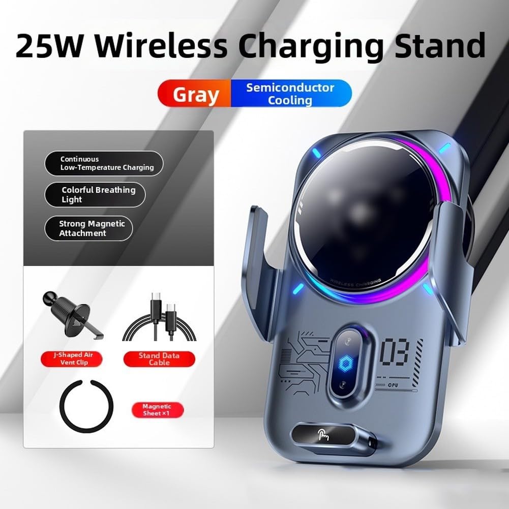 Supporto per telefono da auto, caricatore wireless da 25 W, supporto a semiconduttore attivo di raffreddamento sicuro per presa d'aria per telefono 12-15 S23 S24 Pixel e telefoni (nero 25 W)