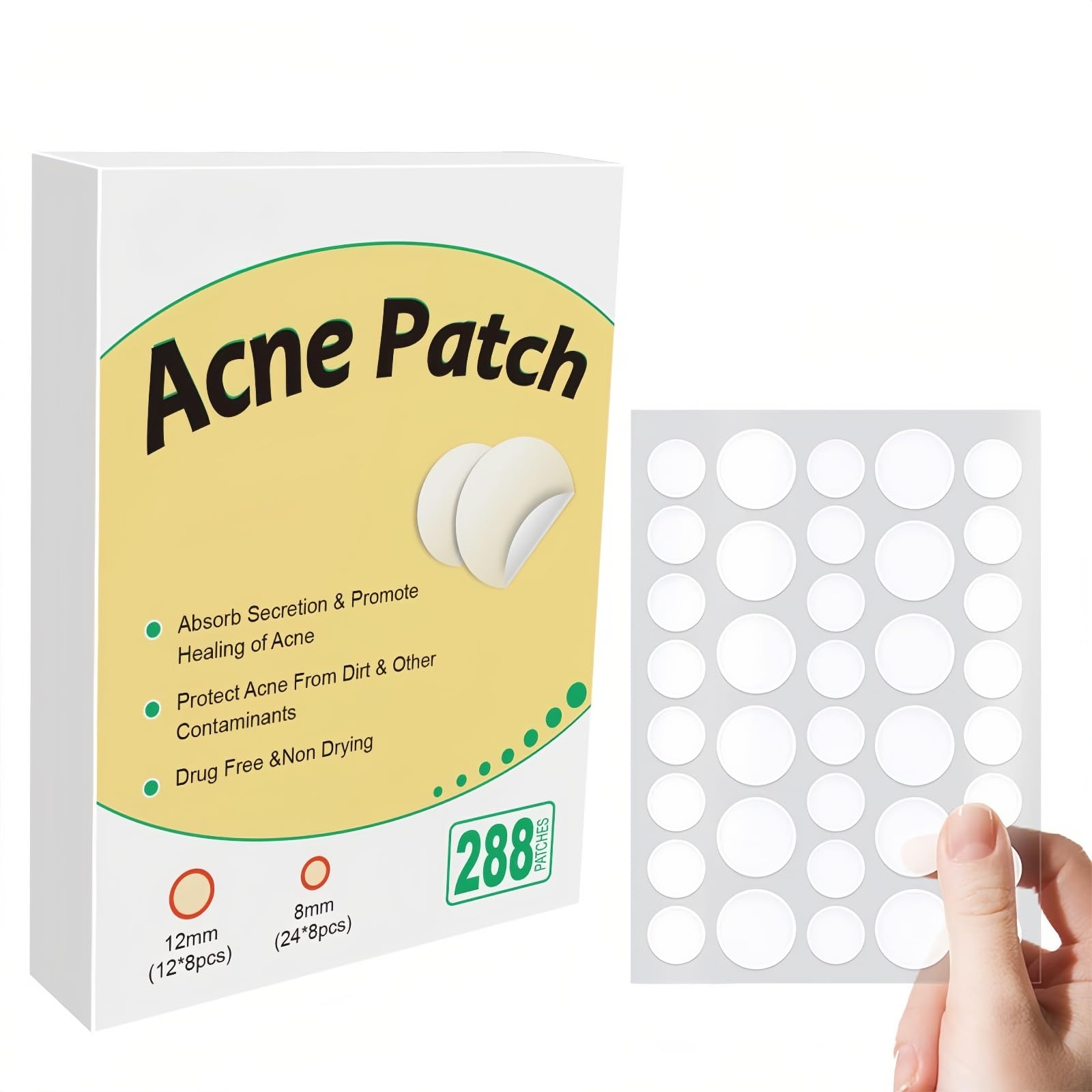 Pimple Patches for Face Hydrocolloid Acne Patches for Covering Zits and Blemishes 2 Sizes 288 Count Acne Zit