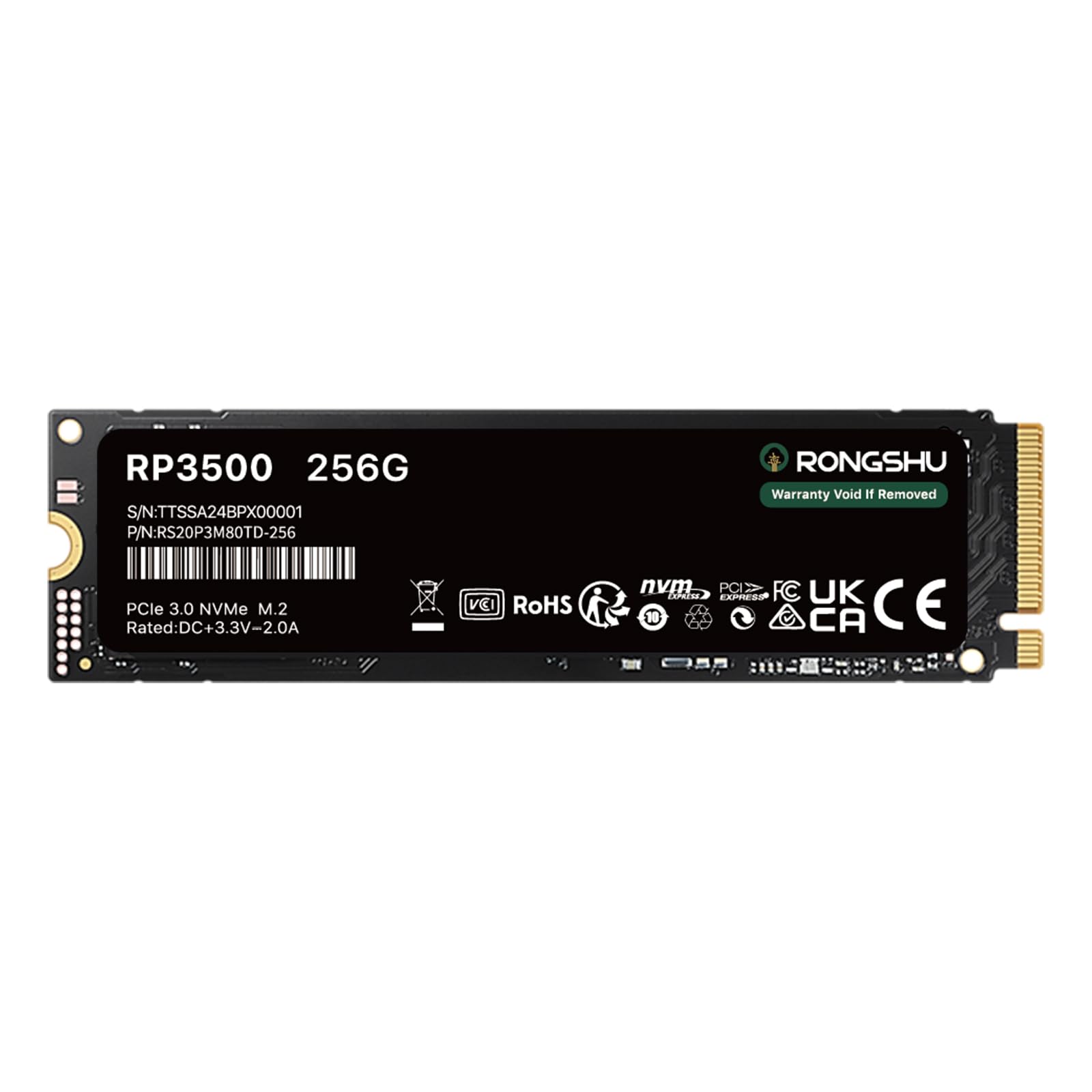 256GB NVMe SSD M.2 SSD PCIe 3.0×4, Read Up to 3,500 MB/s, M.2 2280