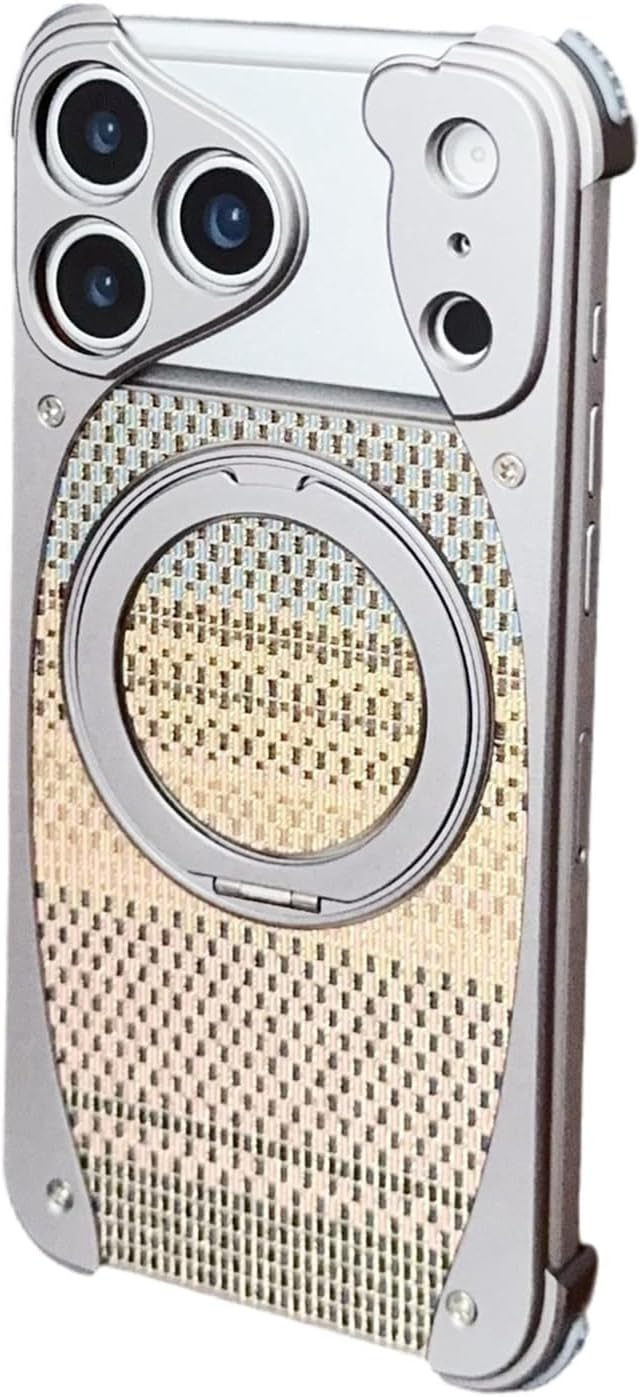 Frameless Metal Case for iPhone 17 Pro Max/17 Pro, Compatible with MagSafe, Slim Shockproof Aluminum Bumper with 360° Rotating Kickstand and Aramid Fiber Texture Back Plate(Gray,17 pro)