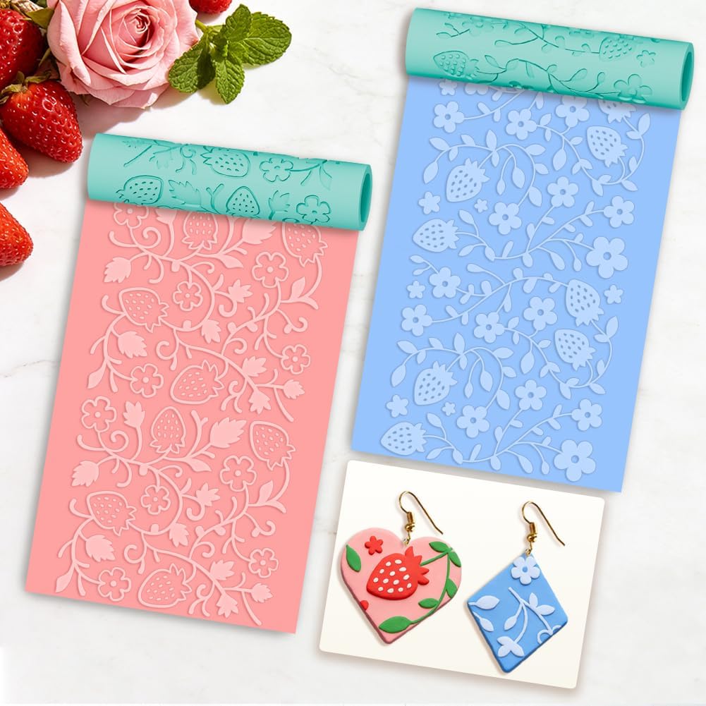 beinkmake 5Pcs Polymer Clay Texture Rollers Strawberry Pattern Plastic Clay Rollers for DIY Jewelry Making Craft Tools