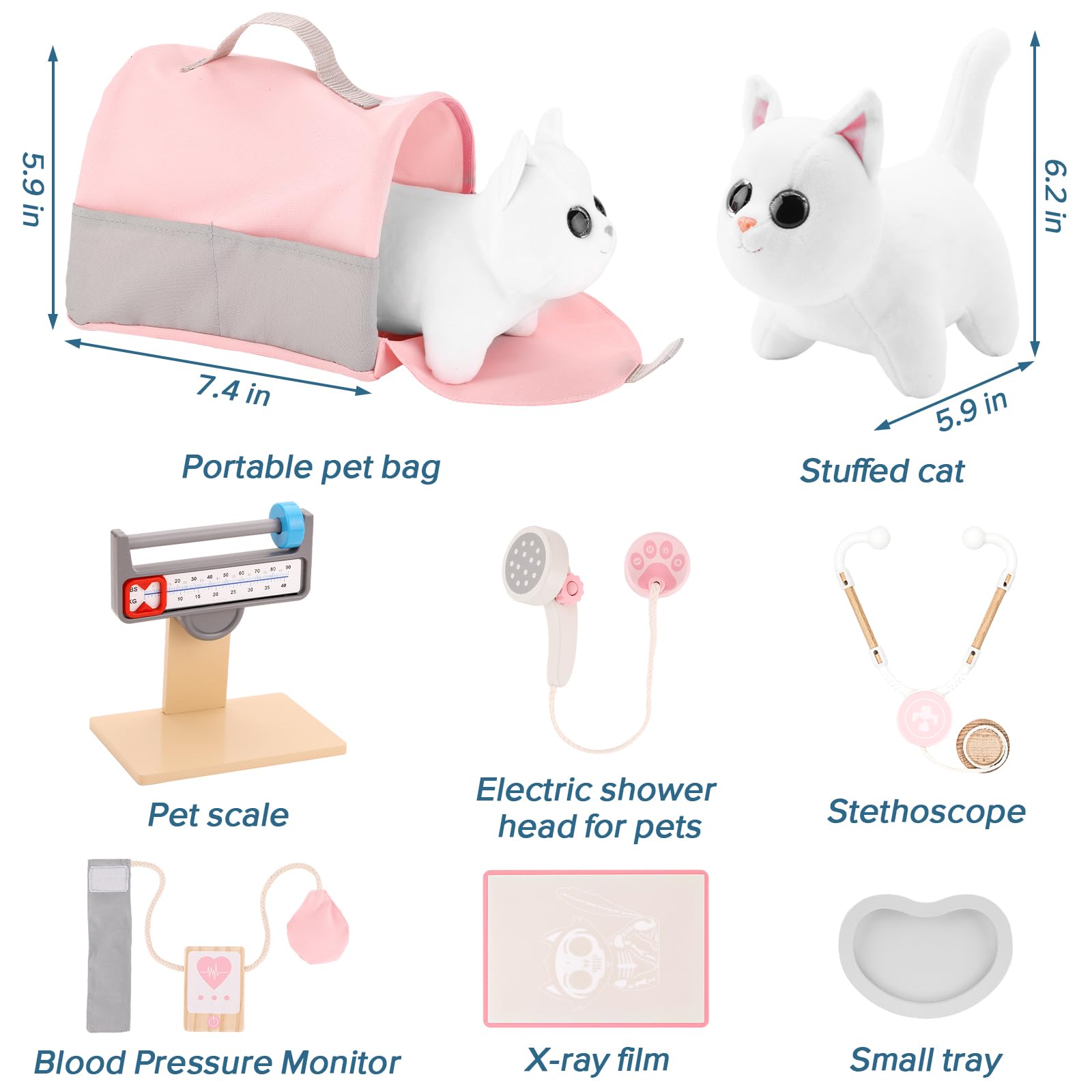 UMU® Lot de 37 Jouets vétérinaires en Bois pour Enfants avec Chat en Peluche, stéthoscope, tensiomètre, etc. Jouet vétérinaire pour garçons et Filles de 3, 4, 5 Ans