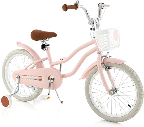 Miniatura 29 de COSTWAY Bicicleta para niños de 12, 14, 16, 18 pulgadas, bicicleta para niños con ruedas de entrenamiento, frenos de mano y posavasos, sillín y