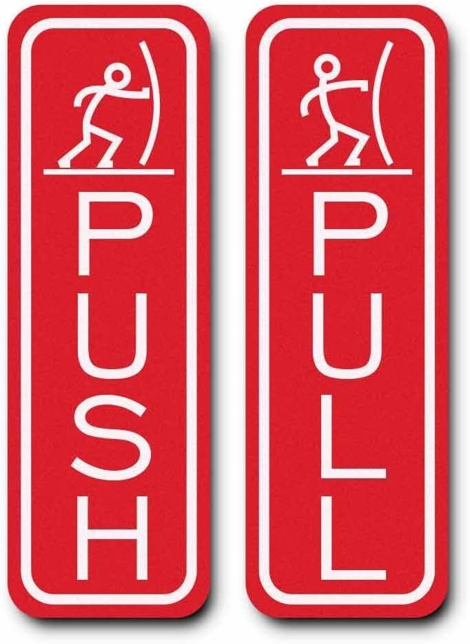 Classic Fun Push Pull Door Signs - Durable Material | Set of Two Signs | Door Entrance Signs (Red) - Large 1 Pack