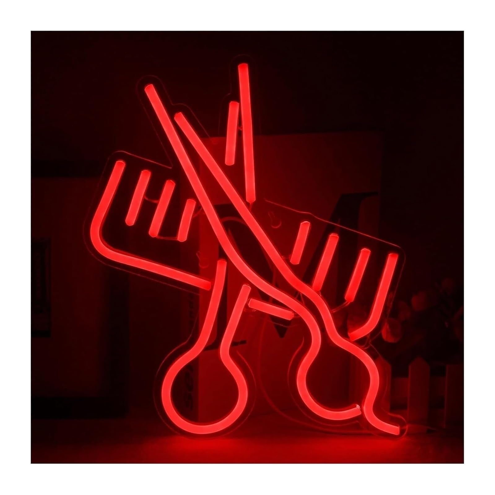 Zynther Neon lamp for neon Light Decoration Scissors Sign Barber Shop Party Beauty Salon Store Hotel Wall Deco Hanging Window(Red)