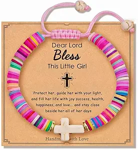 Baptism Gifts Cross Bracelet for Girl, First Communion Confirmation Bless Gifts for Teenage Girls Boys, Kindergarten Preschool Graduation Christening Gift for Daughter Granddaughter Godchild