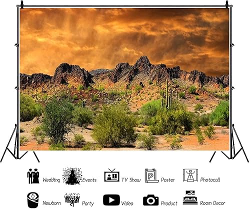 Miniatura 3 de Laeacco Dusk Desolate Desert - Fondo de vinilo para fotografía de 10 x 6.5 pies, cactus resplandecientes, montañas desgastadas, telón de fondo
