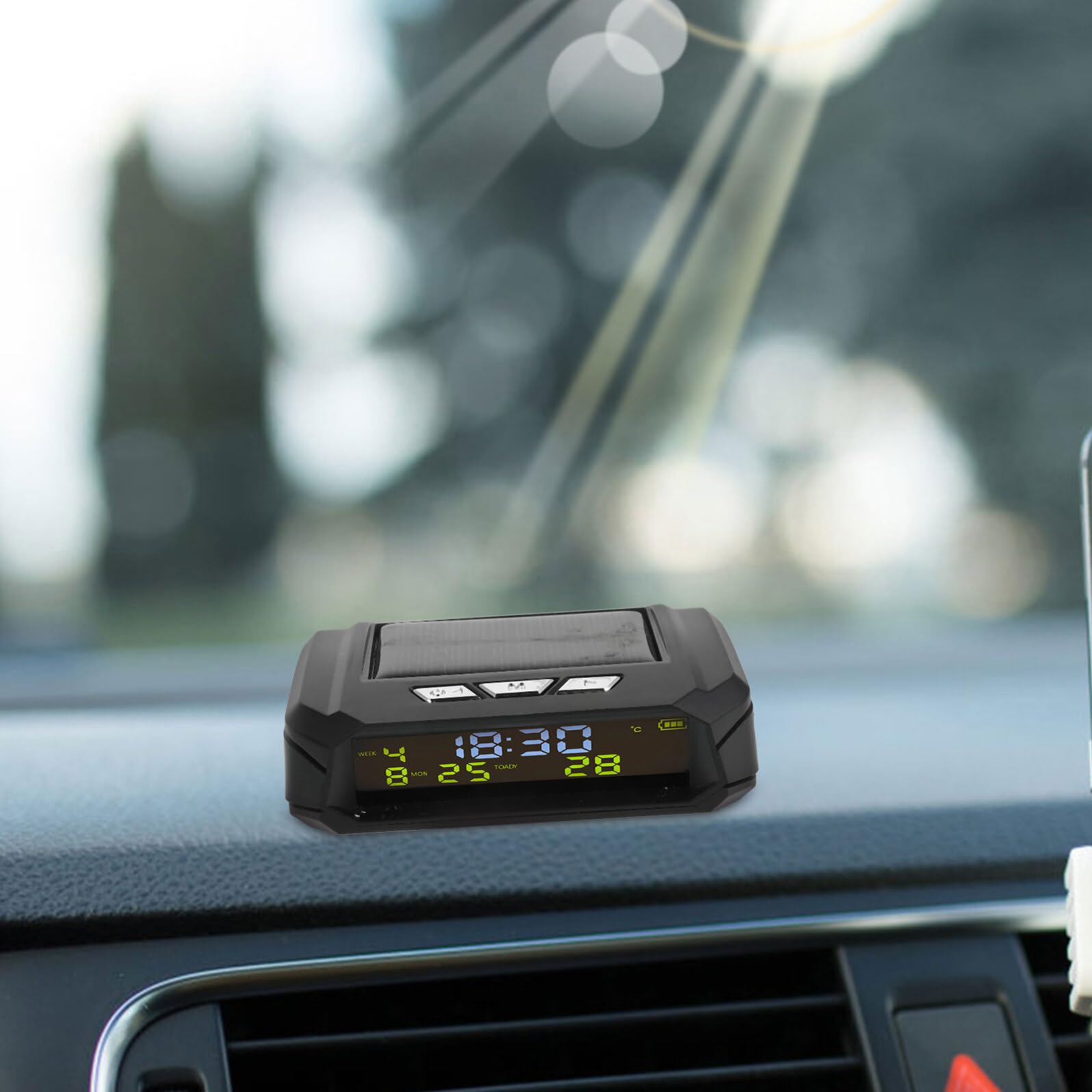Reloj Solar Abs Temperatura Coche para Hora y Fecha Negro