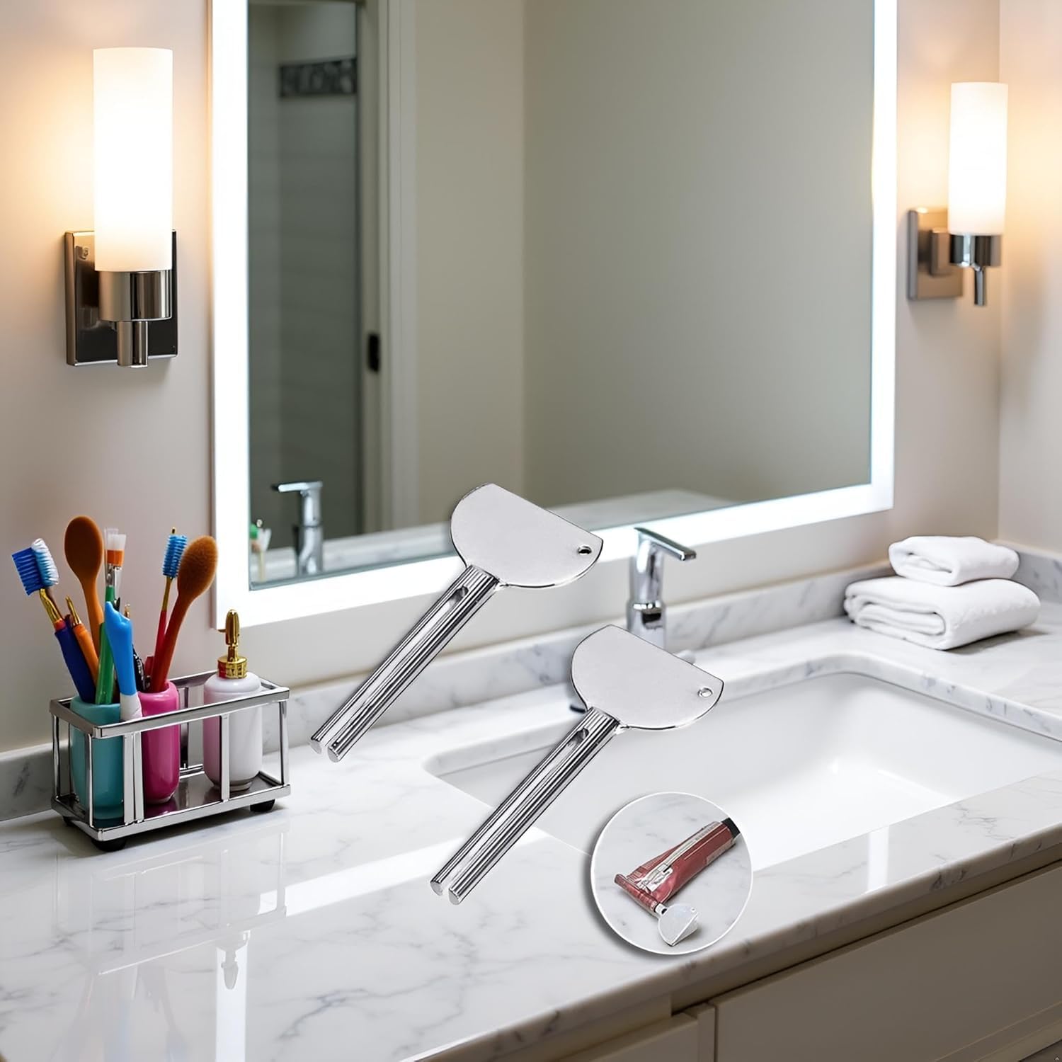 2 llaves exprimidoras de tubos de metal de acero inoxidable, herramienta exprimidora de tubo de pasta de dientes para salón de belleza, exprimidor de pasta de dientes, ayuda para exprimir tubos de