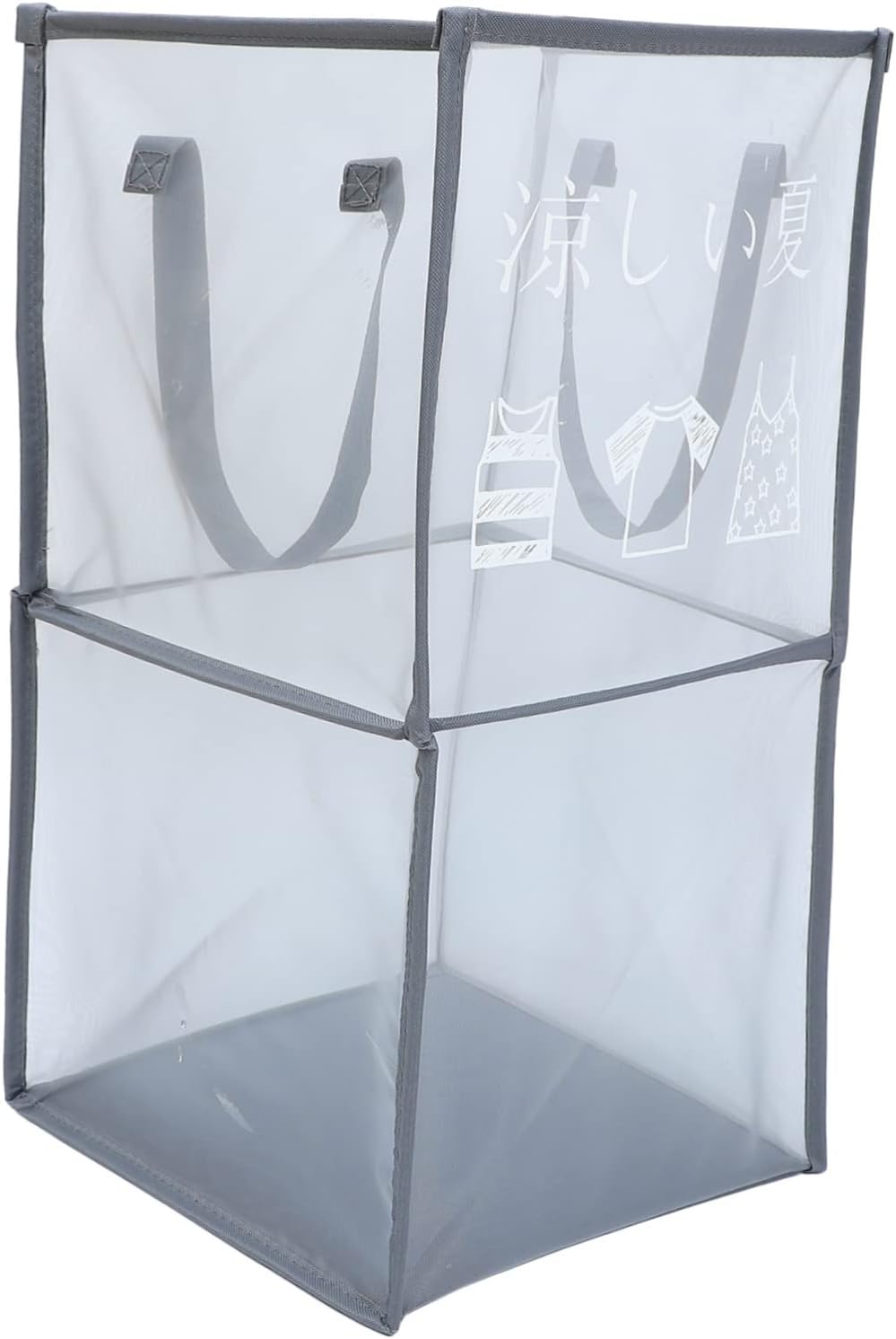 Foldable Mesh Laundry Basket with Breathable Design Strong Handles for Easy Carrying Storage Hamper for Apartments Beach Gear and Blankets Light Gray Double Container
